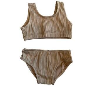 NEW PLANET SEA girl's 2-piece ribbed bathing suit in brown